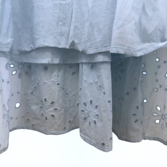 NWT TheGet Solid Light Blue Eyelet Short Sleeves Tiered with Pockets Midi Dress - Picture 8 of 9